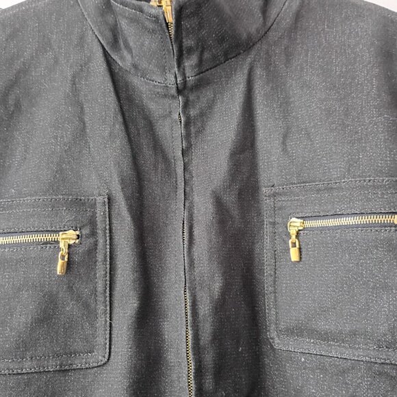 St John Sport Lightweight Denim Black Zip Jacket with Gold Hardware | Size P - Picture 5 of 10